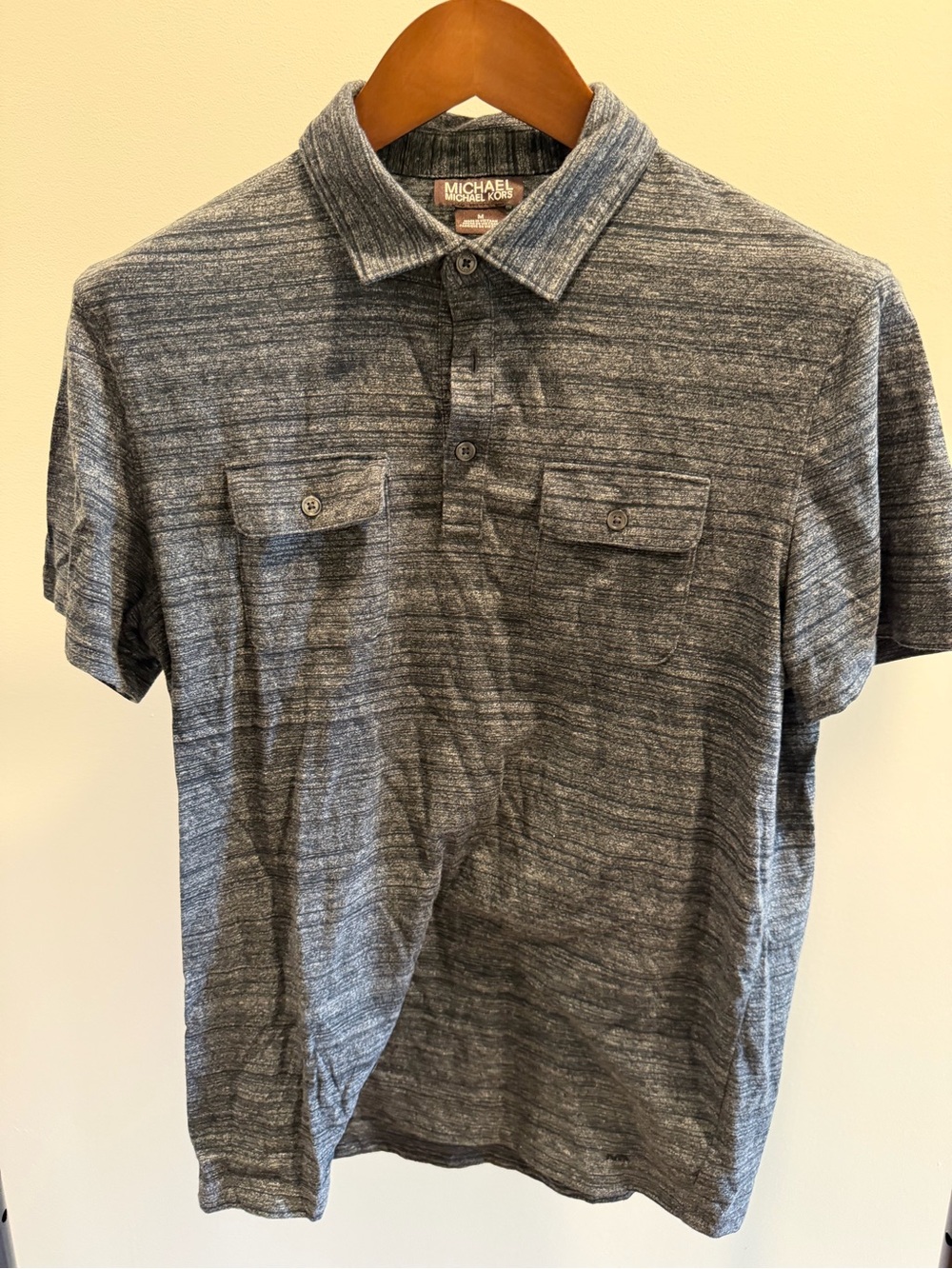 Michael Kors Men's Heathered Gray Short-Sleeve Polo with Chest Flaps